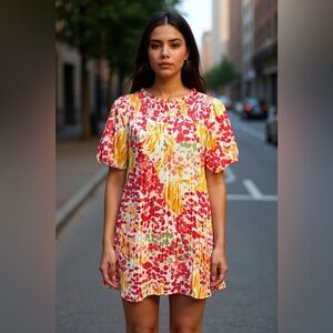 Umgee Multi Color Floral Metallic Embellished Mini Dress Size S